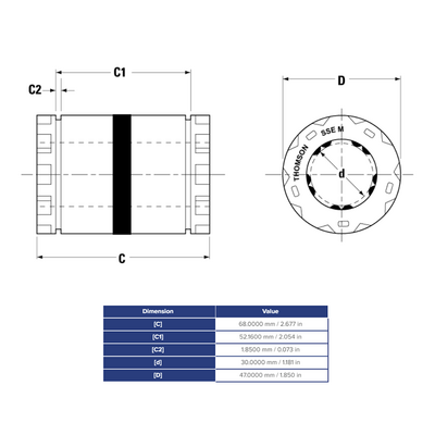 SSEM30 THOMSON BALL BUSHING<BR>SSE SERIES 30MM CLOSED LINEAR BEARING SELF ALIGNING ADJUSTABLE 1865.92 LBF